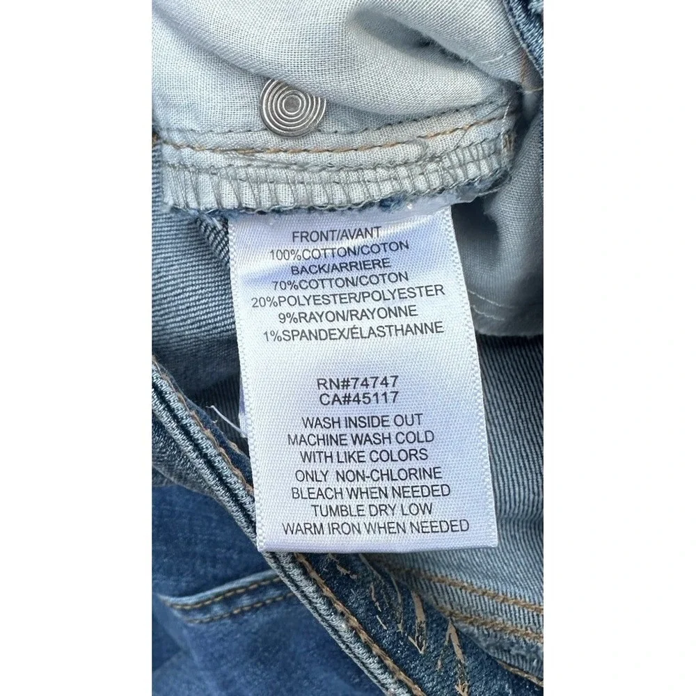 Natural Reflections Distressed Plaid Patch Boyfriend Jeans Blue Medium Wash 8